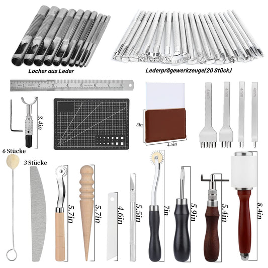 Punch Leather Tool Set, Leather Sewing Set, Leather Craft Tool Set with Leather Punch Tools, Leather Sewing Kit, Pricking Iron for beginners in leathercraft.