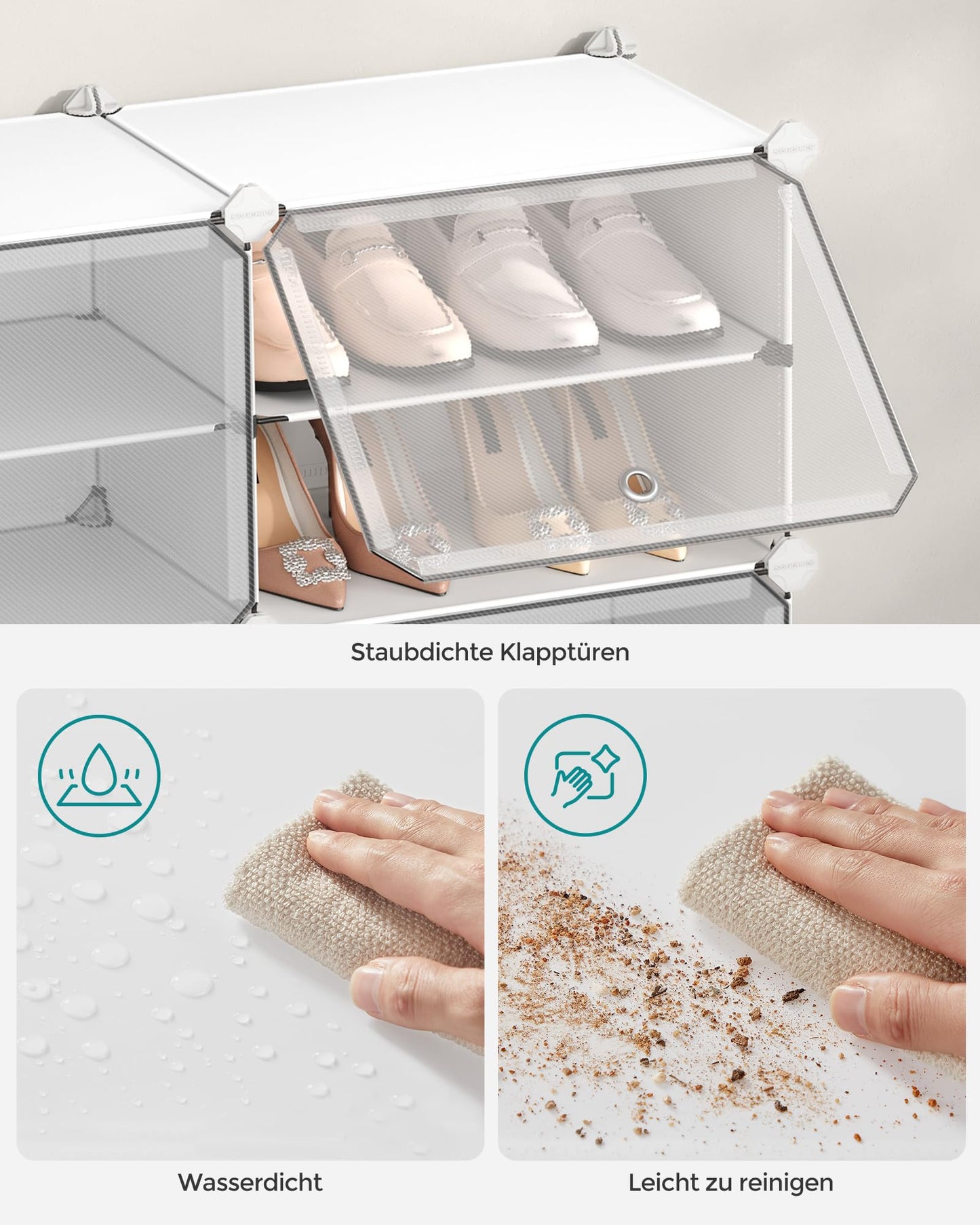 SONGMICS Shoe Rack, Shoe Cabinet with 10 Compartments, for Closet and Entryway, for up to 40 Pairs of Shoes, Adjustable, Cloud White-Transparent LPC035W01
