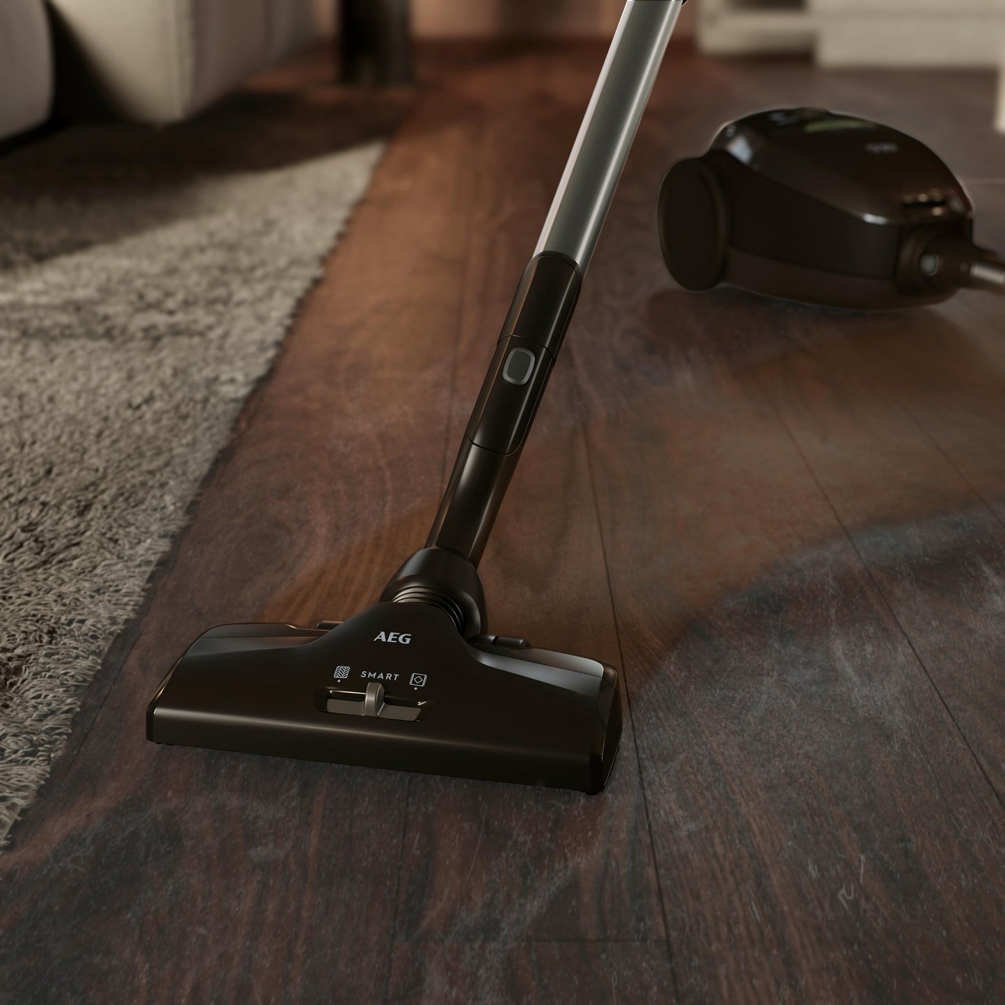 AEG vacuum cleaner with bag, 75% recycled material, automatic suction power control, extremely quiet even on carpet, captures large and small particles, long cord, 600W, black, VX82-1-ECO
