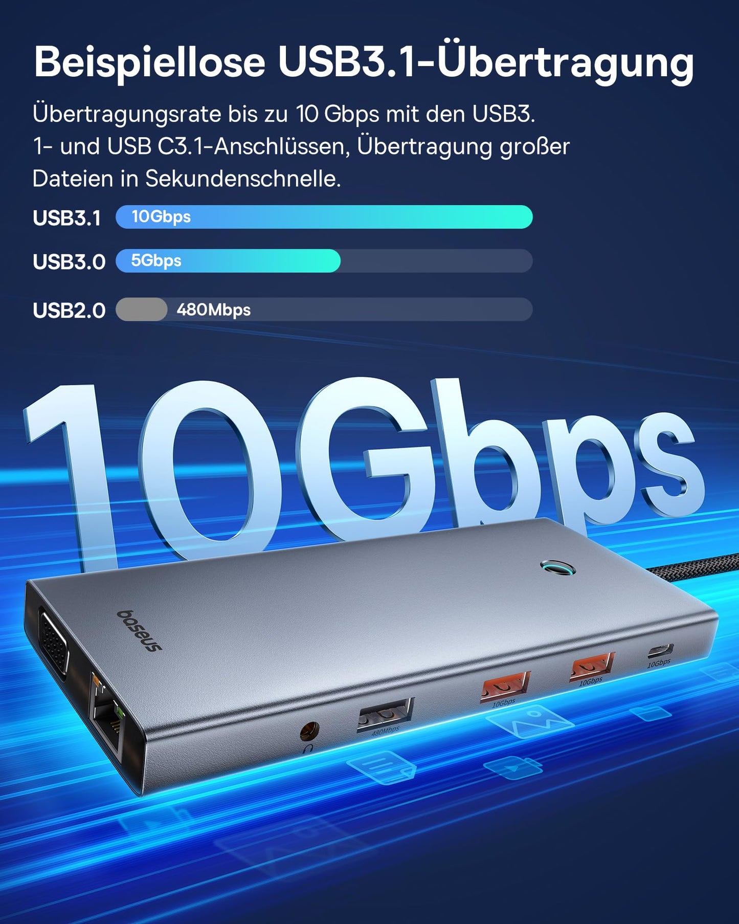 Optimized for efficiency, the Baseus USB C Docking Station supports 3 monitors, offering a 13-in-1 USB C Hub with 2 HDMI 4K@60Hz, DisplayPort 4K@60Hz, VGA, USB 3.1 10 Gbps, PD 100W, and Ethernet for Dell/HP/Lenovo/Surface Laptop.