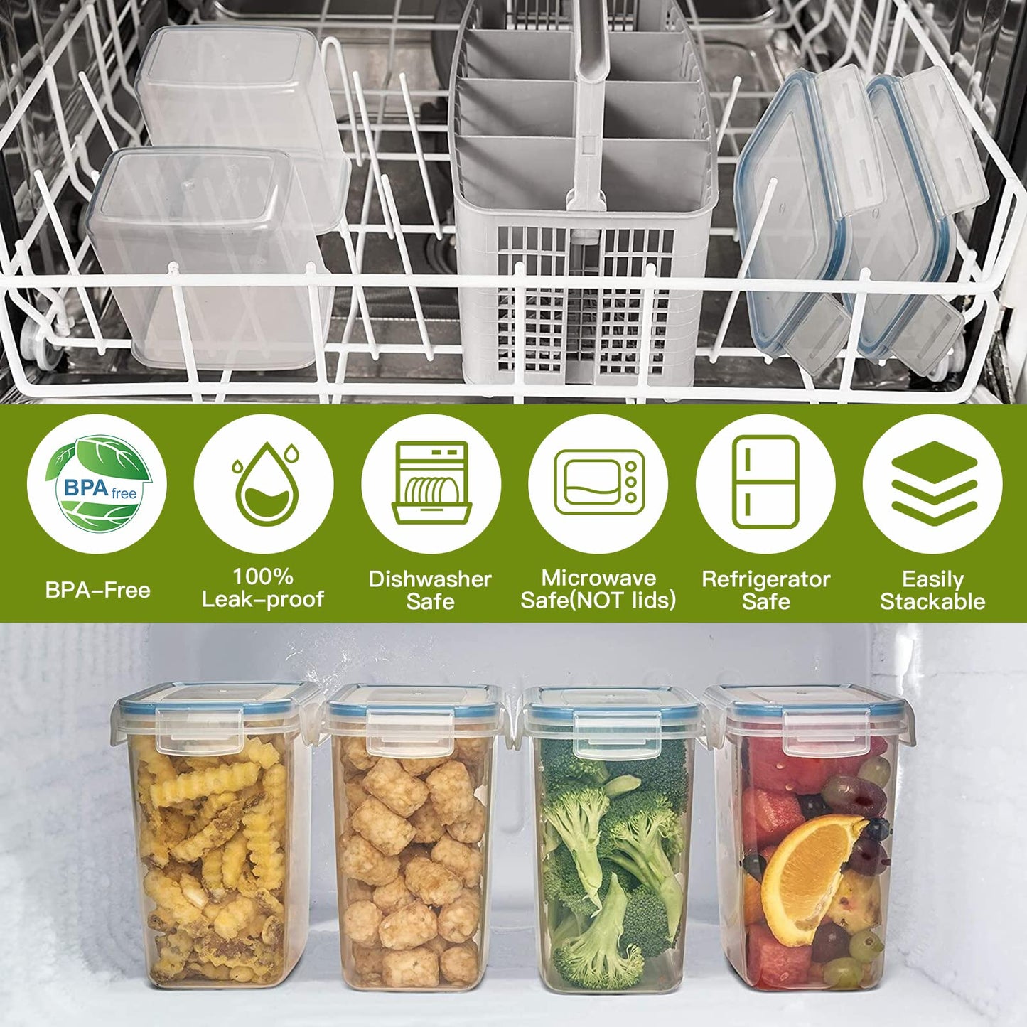 Without Vorratsdosen Airtight 16 Piece Set, Storage Box Kitchen with Plastic Lid, Container Organizer for Flour Cereal Cornflakes (2L 1.6L 0.8L)