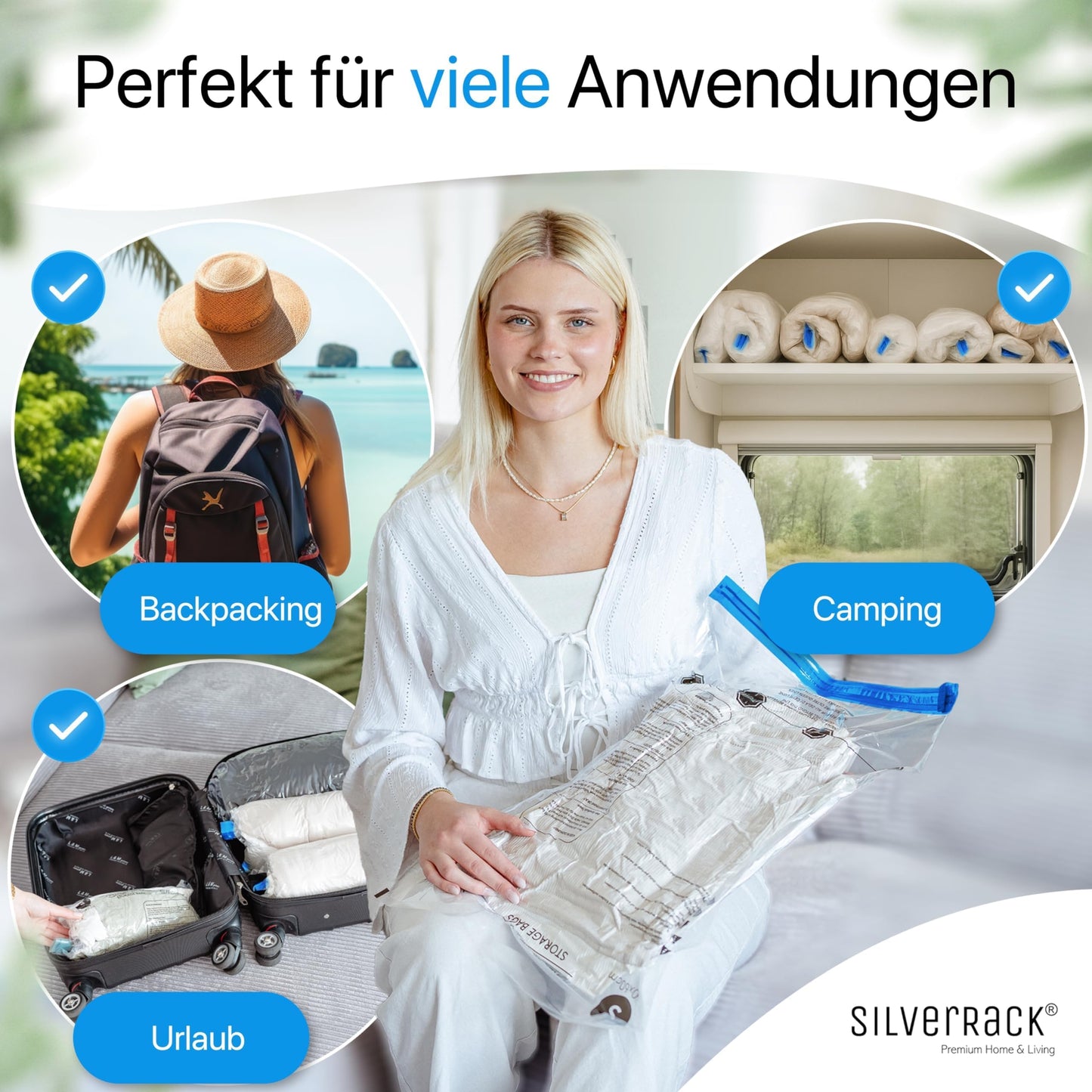 SilverRack travel vacuum bags for rolling [12 pieces] in 3 sizes (4x 35x50 cm / 4x 40x60 cm / 4x 50x70 cm) - Travel vacuum bags for clothes - Vacuum clothes bags - Clothes vacuum storage bags.