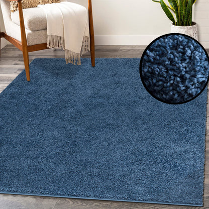 Paid carpet living room high pile shaggy - 160x230cm - Blue plain fluffy modern boho decor rugs soft bedroom