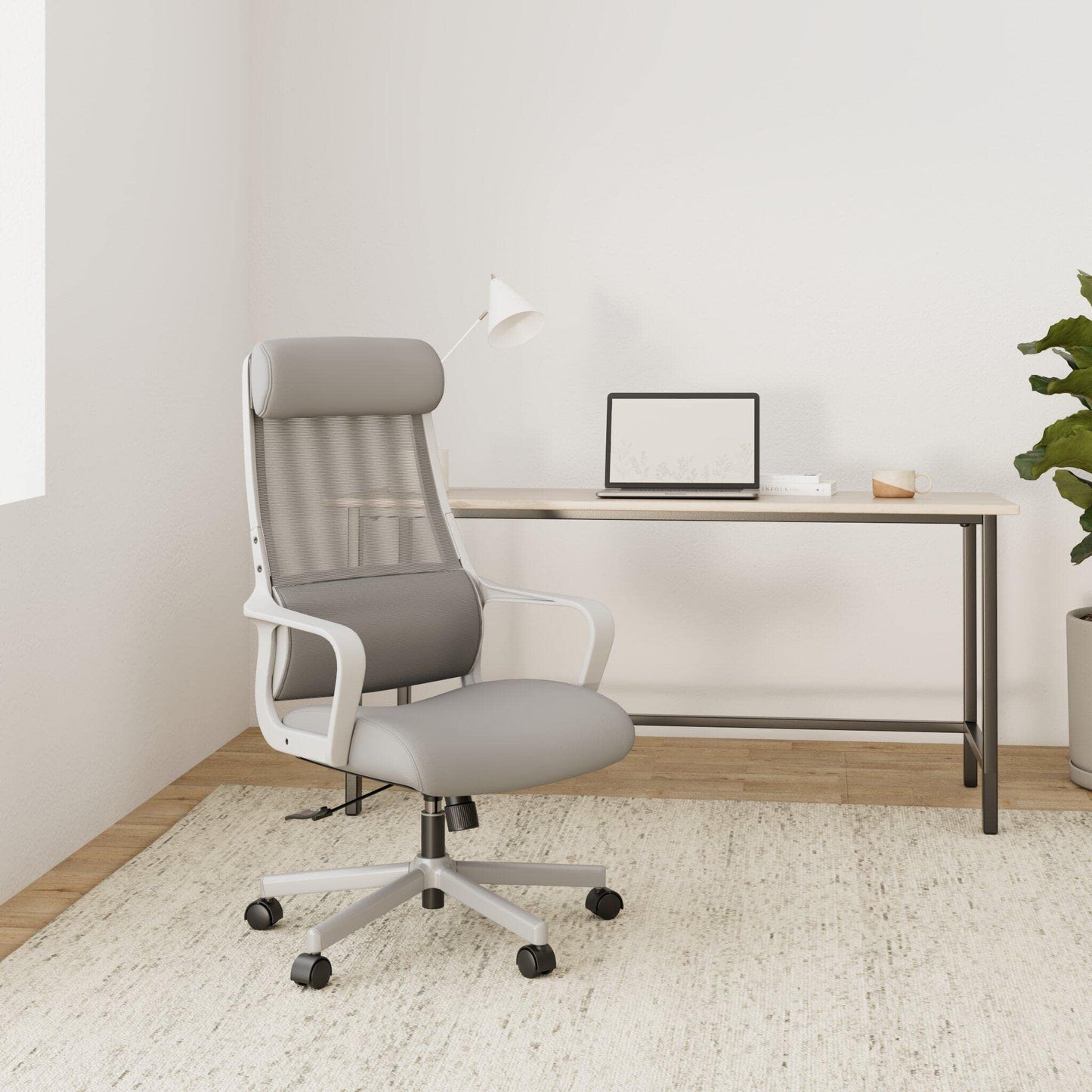 MELOKEA Office Chair Ergonomic, Desk Chair with Adjustable Headrest, Wide Seat Cushion, Lumbar Support, Office Chair 440 lbs, Mesh Chair, Home Office Chair, EN 1335 Computer Chair, Gray