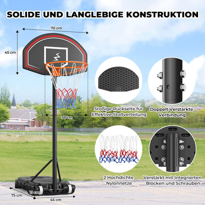 YOLEO outdoor basketball hoop for kids, 110-210cm height adjustable, portable basketball stand with wheels, portable children's basketball hoop