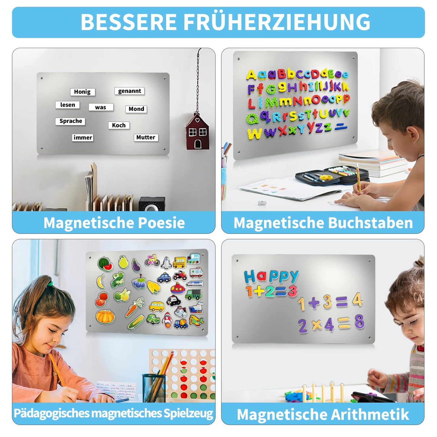 2 PACK 43.5 x 30 cm Stainless Steel Metal Magnetic Board - Magnetic board for displaying magnetic letters, numbers, animals, poems, spice cans, notes, photos, suitable for kitchen, cabin, closet
