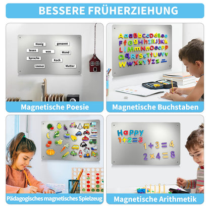 2 PACK 43.5 x 30 cm Stainless Steel Metal Magnetic Board - Magnetic board for displaying magnetic letters, numbers, animals, poems, spice cans, notes, photos, suitable for kitchen, cabin, closet