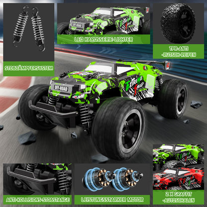 Remote-controlled car for ages 3 4 6 8 years, 1:18 Remote-controlled monster truck with body light/double shell. RC car for ages 3 4 6 8 years. Perfect gifts for boys and girls.