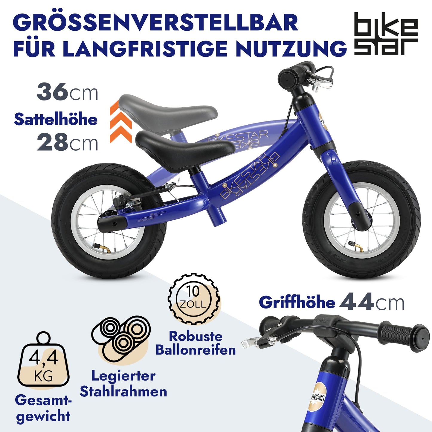 BIKESTAR Kids Balance Bike for Boys and Girls from 2-3 years | 10 Inch Sports Toddler Bike | Blue | Try Risk-Free