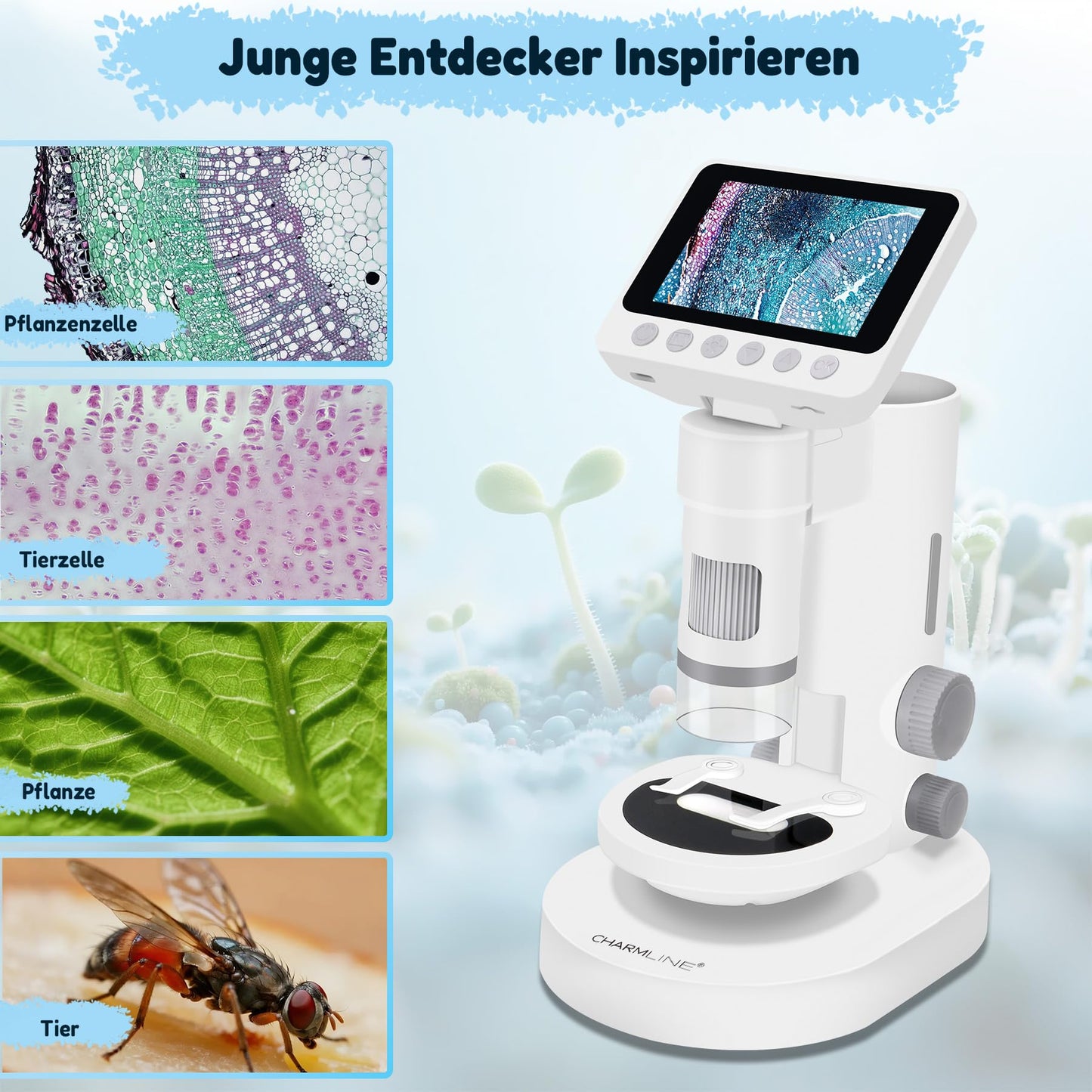 Digital microscope for kids, 100X-1000X magnification, portable microscope for children with photo and video recording, includes 32GB SD card, suitable for kids aged 6 and up.