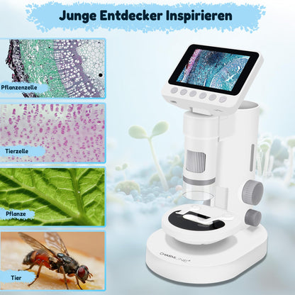 Digital microscope for kids, 100X-1000X magnification, portable microscope for children with photo and video recording, includes 32GB SD card, suitable for kids aged 6 and up.