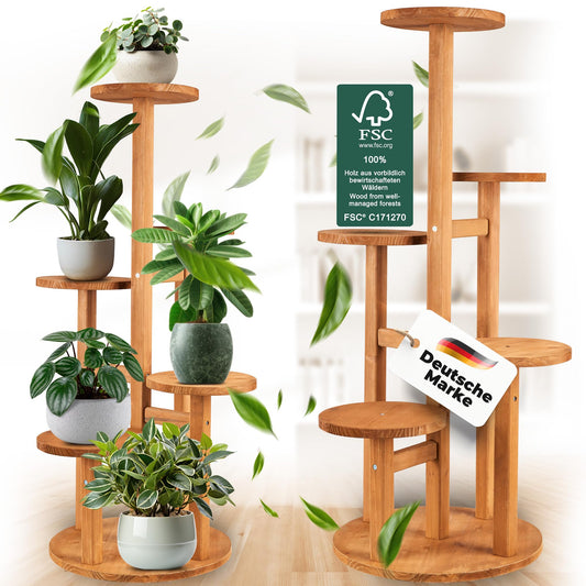 Homely 5-Tier Pine Wood Flower Rack [Multi-level] Plant Stand Indoor Flower Shelf Plant Display Stand Flower Ladder Plant Stairs Flower Bench for Indoor Balcony Garden