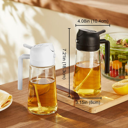 TrendPlain 16oz oil sprayer for cooking oil - 470ml olive oil bottle - 2-in-1 oil dispenser and oil sprayer - kitchen gadgets for cooking, salads, and grilling in black & green.