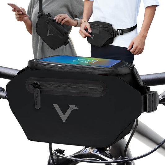 Valkental® x KLICKfix® - 3in1 bike bag handlebar | Fully reflective & waterproof - Suitable as handlebar bag & waist bag | 4L volume | Handlebar bag bike KLICKfix | Handlebar bag Ebike