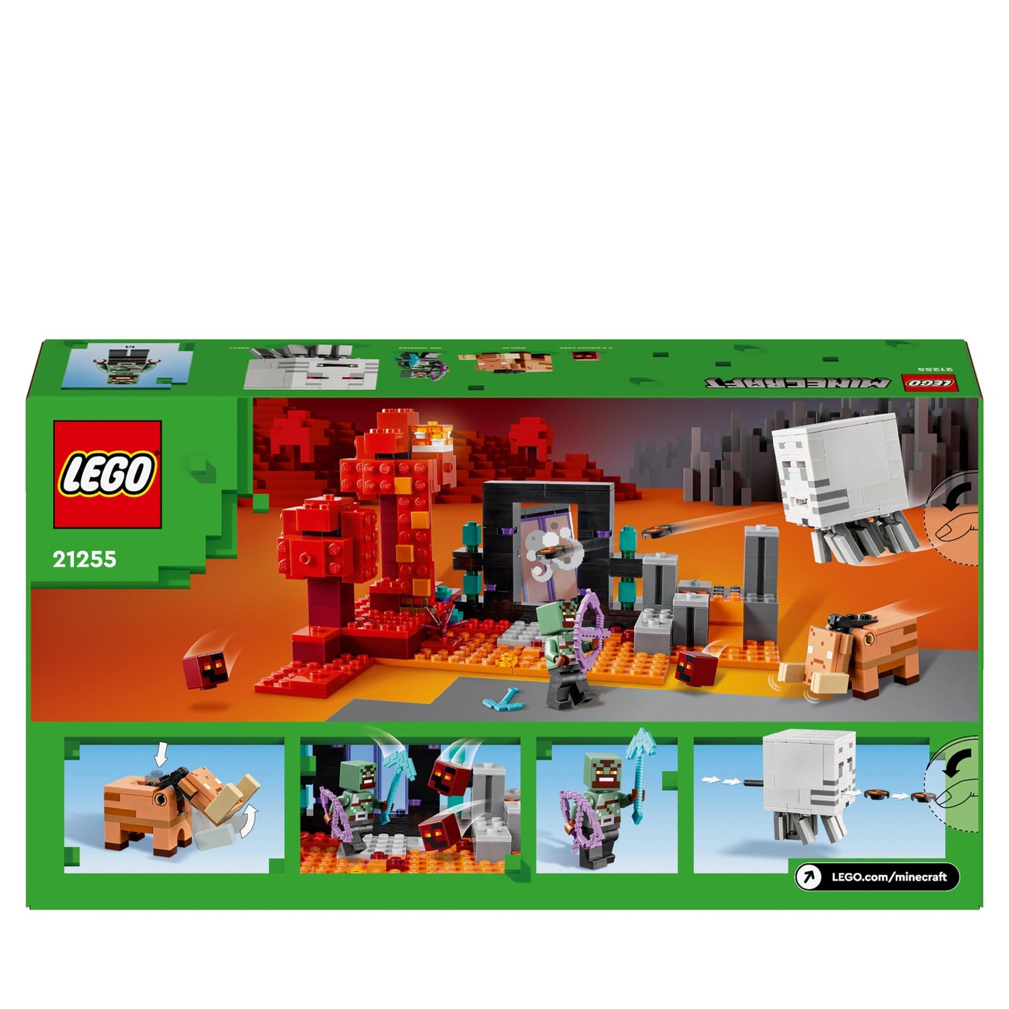LEGO Minecraft Ambush at the Nether portal - Toy with Orc Warrior figure, Hoglin, and Ghast - Buildable set with 2 Magma cubes - Gamer gift for boys & girls ages 8+ - 21255