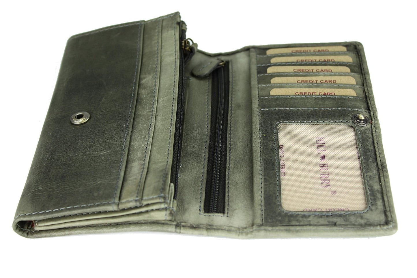 High-quality vintage leather women's wallet purse long wallet purse made of soft leather with RFID in grey - 17.5x10x3cm (W x H x D)
