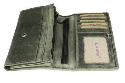 High-quality vintage leather women's wallet purse long wallet purse made of soft leather with RFID in grey - 17.5x10x3cm (W x H x D)