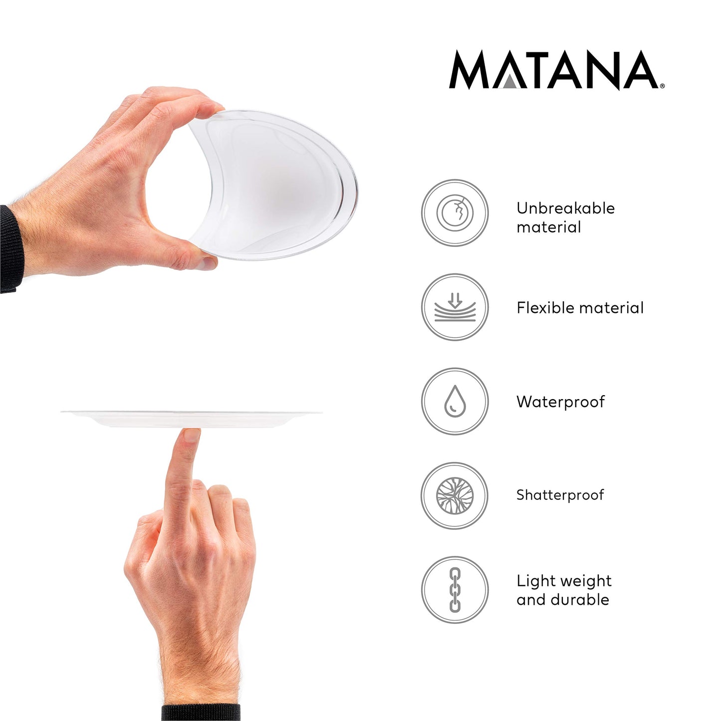 MATANA 120 Premium White Plastic Plates with Silver Rim, 2 Sizes - Unbreakable & Reusable Plastic Plates, Party Plates for Weddings, Birthdays, Parties - Elegant & Sturdy Party Tableware