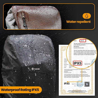TARION camera backpack waterproof DSLR camera bag Certified protection class: IPX5 Waterproof camera backpack with rain cover for women and men.