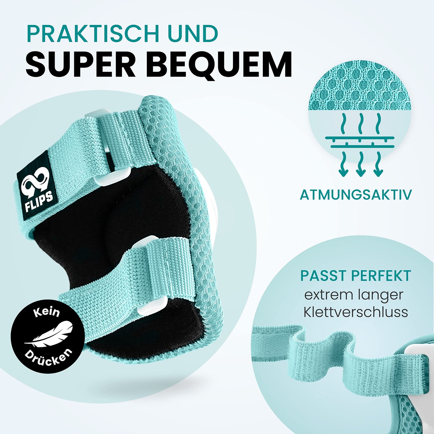 99FLIPS Kids Inline Skates 3 years - TÜV Rheinland GS Seal [6-Pack] - Flash - Size XS Mint - Protective Gear - Knee Pads - Knee and Elbow Pads for Kids