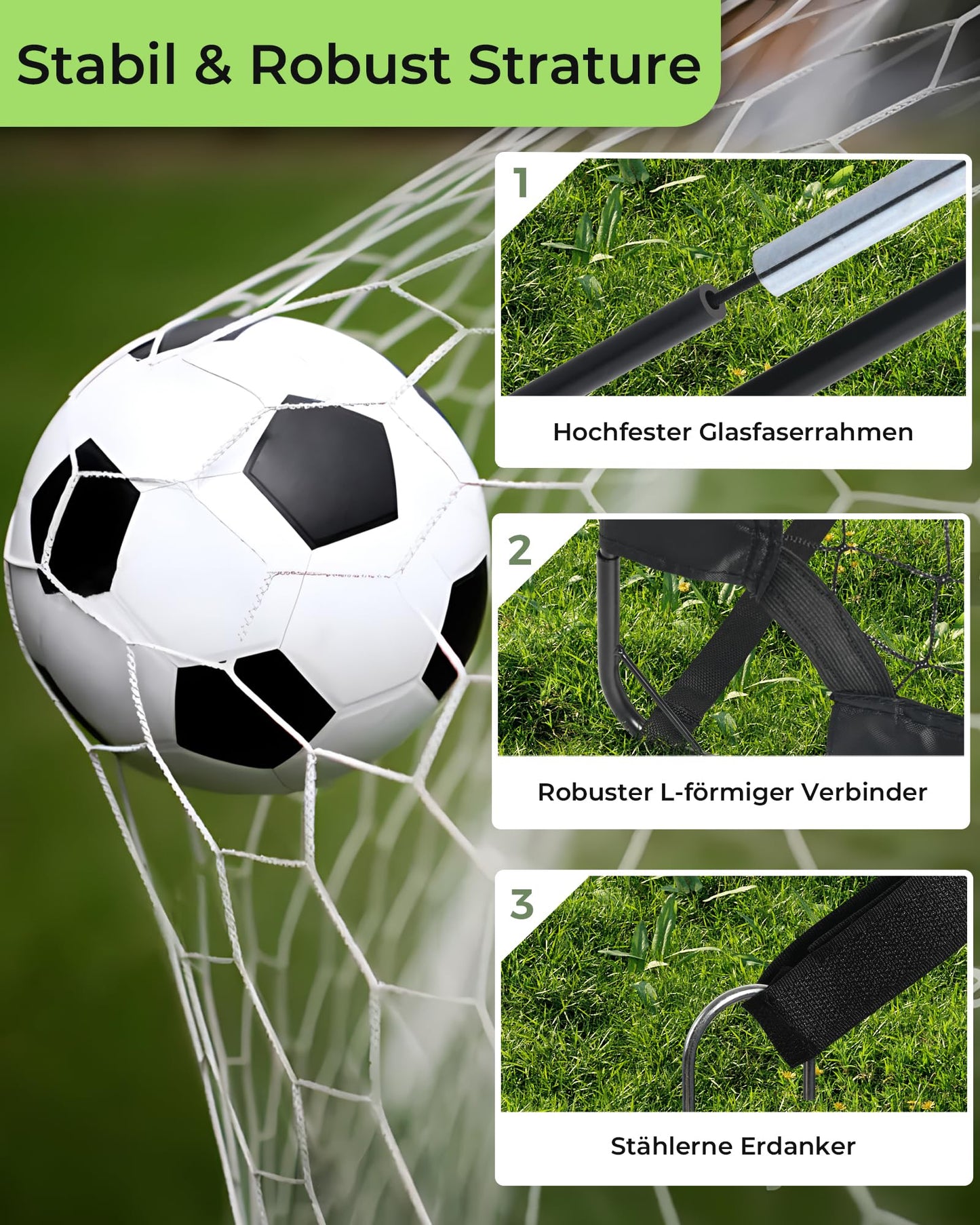 PEAKVONDER Soccer Goals for Yard Kids Pop-Up 2-Pack Soccer Goal Foldable with Fiberglass Poles & Premium Nets for Indoor, Outdoor | With Carrying Bag Soccer Cones Ball Pump Ground Anchors