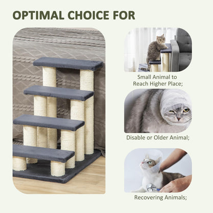 PawHut Pet Stairs Cat Stairs Dog Stairs 4 Steps Stairs for Cats and Dogs Plush Grey 60 x 42 x 61 cm