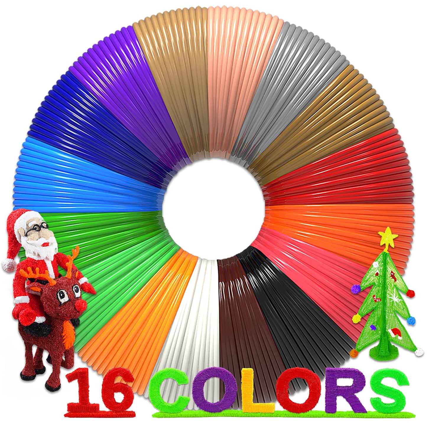 Dikale 3D Printing Pen Filament PLA 1.75mm - 16 Full Colors Set with 6m per color (96m Total) - 250 eBook stencils - Colorful package for creative projects