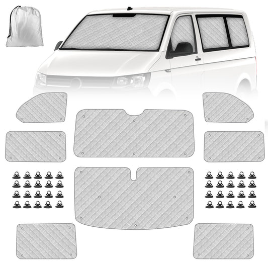 Car Windshield Sun Shade Replacement for VW T5 T6 SWB, 8PCS Sunshade Windshield Protection Set, Internal Thermal Blinds Window Set with Storage Bag, 100% Occlusion (8PCS-SWB)