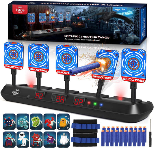 Lehoo Castle Nerf Target, Automatic Electric Target for Nerf Gun, 20 Soft Foam Darts, Gifts for Boys ages 5 6 7 8 9 years.