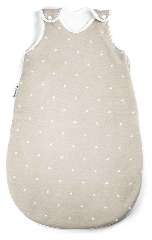 Honourchild® Baby sleeping bag | Sleeping bag around 2.5 TOG | Organic cotton | Year-round sleeping bag for baby size 86/92 color Taupe with white stars | Oeko-Tex | Winter and summer sleeping bag for kids.