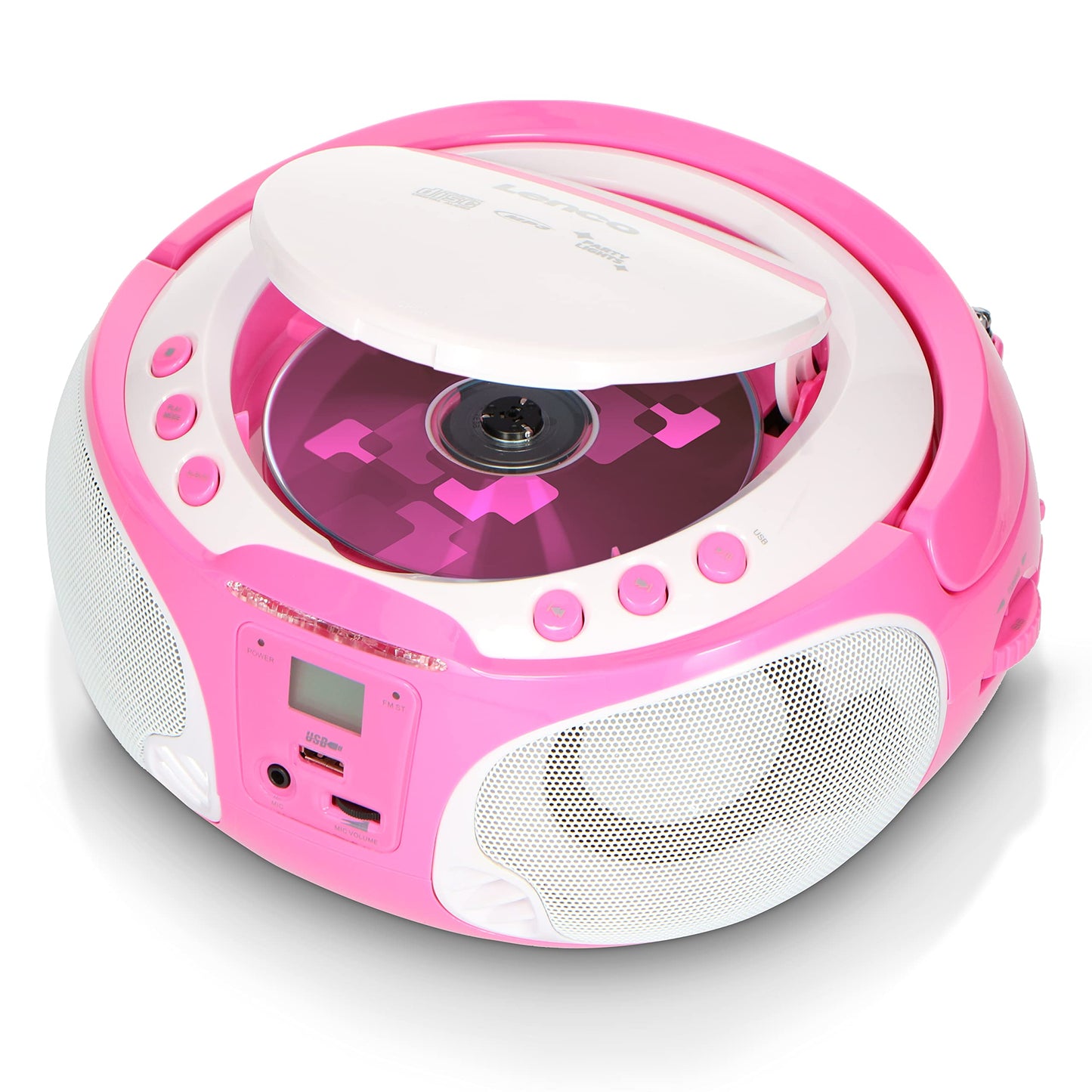 Lenco SCD-650 - portable CD radio - children's boombox - USB & microphone - 6 watt boombox - USB playback - AUX - FM radio - pink