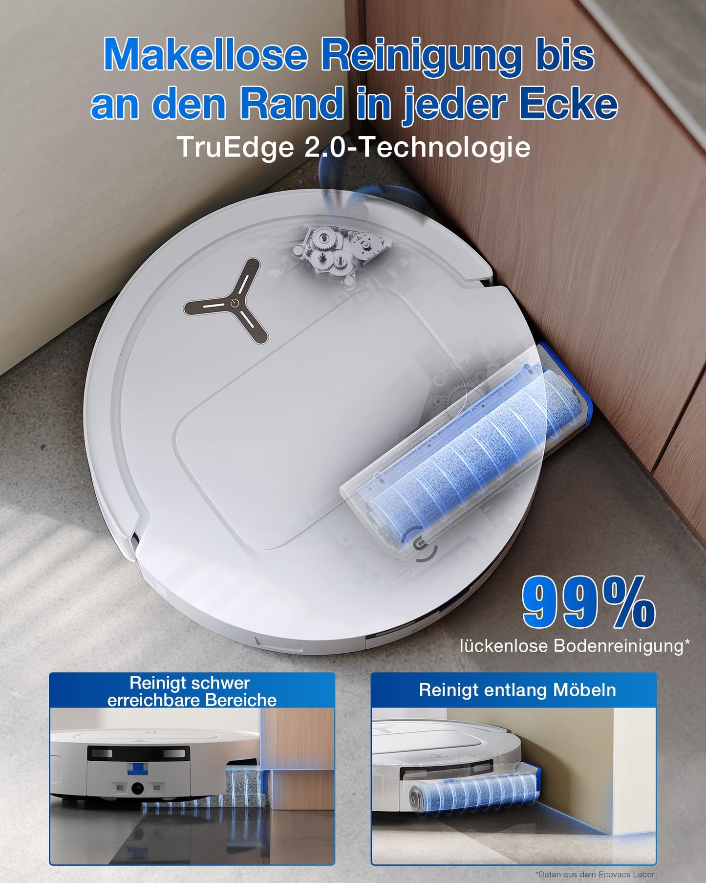 ECOVACS DEEBOT T80 OMNI robot vacuum with mopping function, 18,000 Pa suction power, OZMO ROLLER mop with continuous fresh water self-cleaning, ZeroTangle 3.0, mop wash with 40-75℃ hot water, White