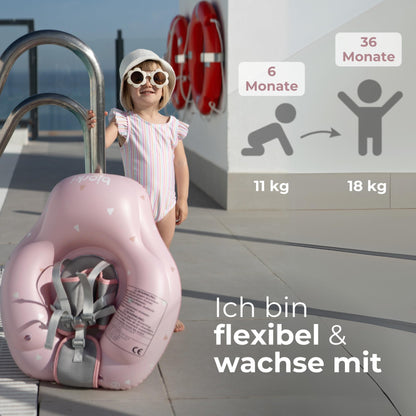 BJORKI® Baby Swim Ring - Stable & safe on the water - Adjustable swim ring from 6 months to 3 years - 40° swimming position for natural movements - Strong swim aid for babies