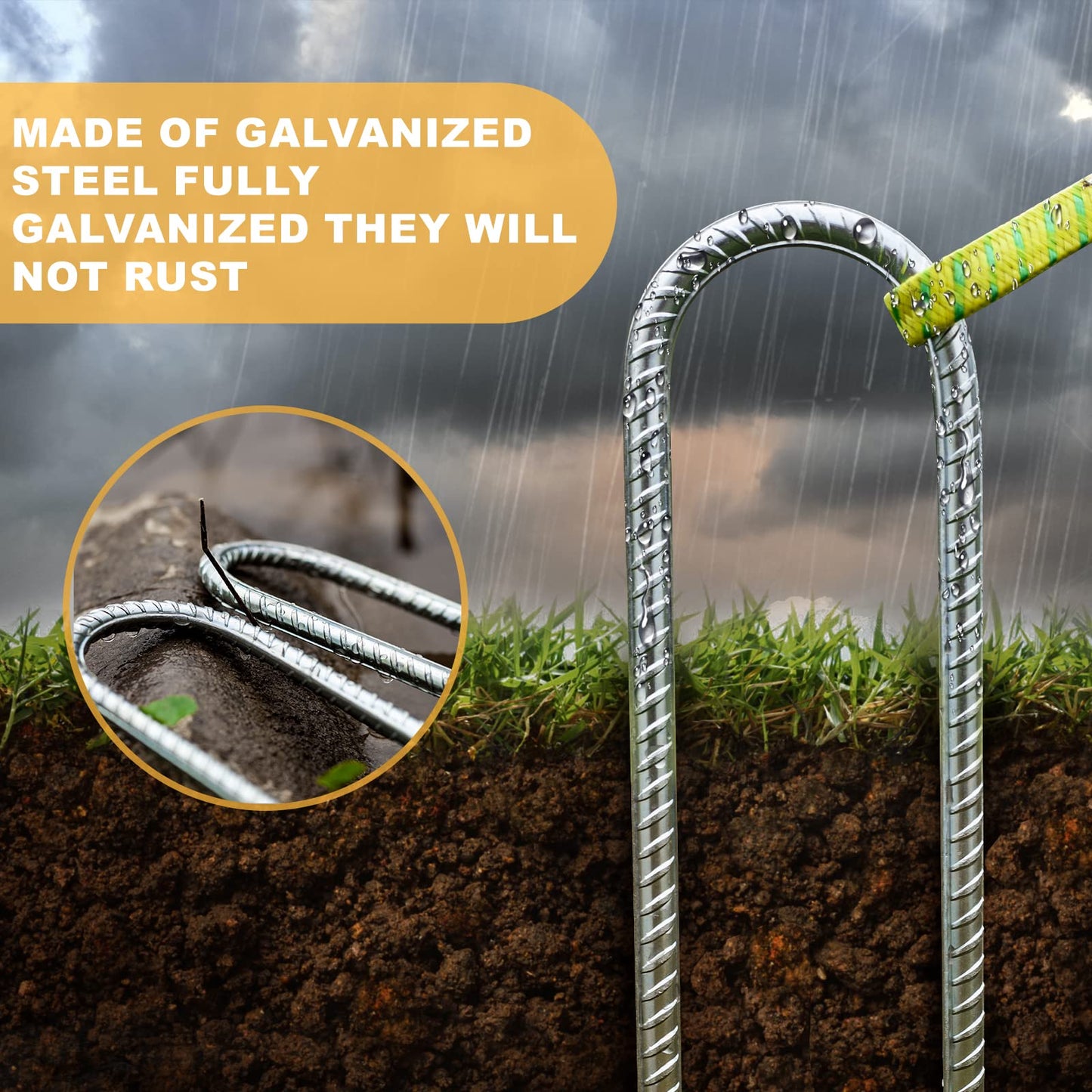 Ground anchor for trampoline, heavy duty metal 32cm ground stakes with U-shape design, galvanized steel pegs with chisel tip end, perfect for securing tents and trampolines (6 Pack, Silver U-shaped).