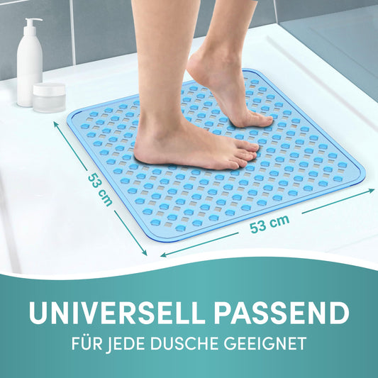 Angelbrook® Shower Mat non-slip 53x53cm with 2 hooks - Antibacterial & BPA-free - Shower mat, non-slip mat - Suitable for washing machines and resistant to mold