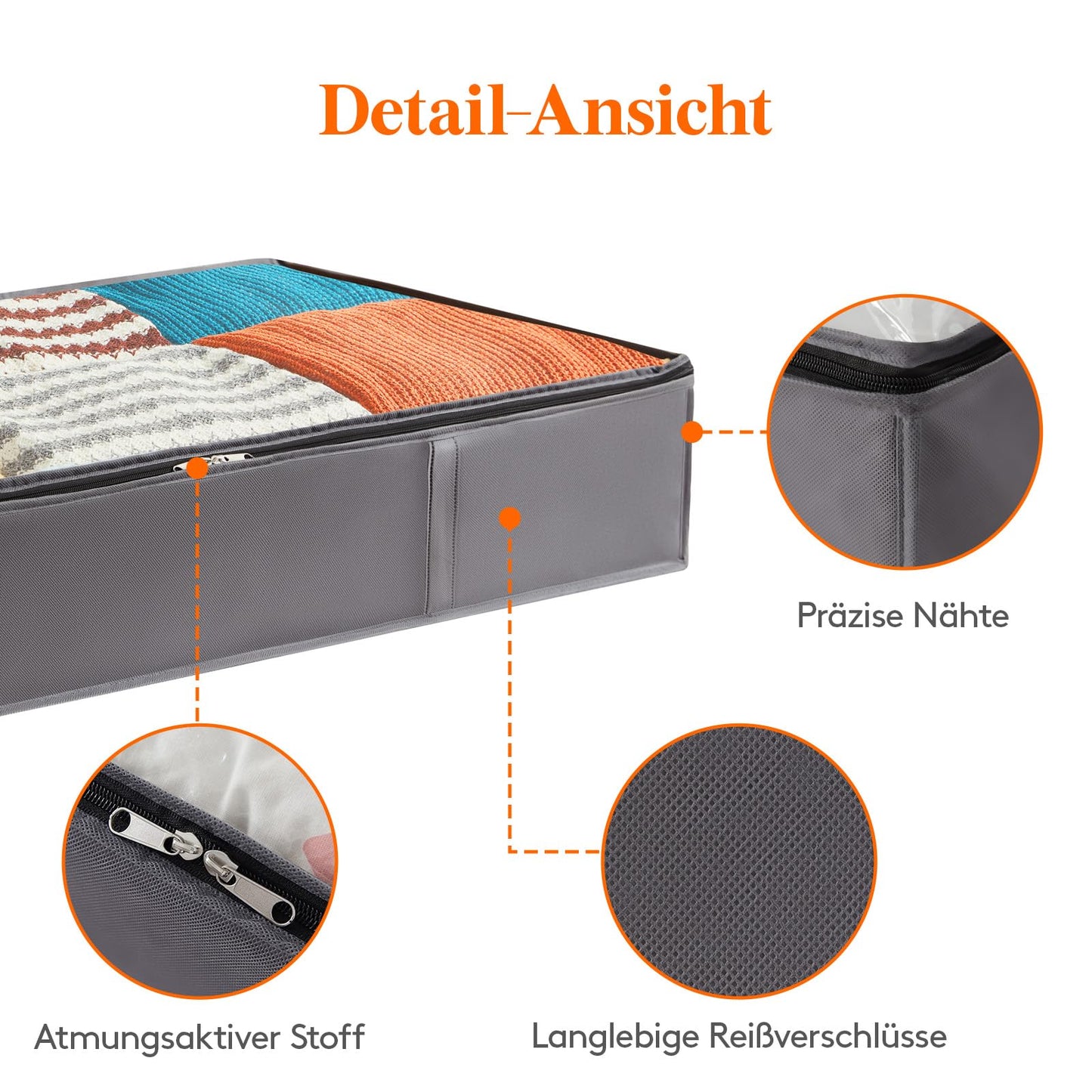 Lifewit 6-piece 75L Underbed Storage Bag, Underbed Clothes Storage Foldable Organizer with Lid, Clothing Storage Bag for Clothes Underbed Wardrobe, Gray.
