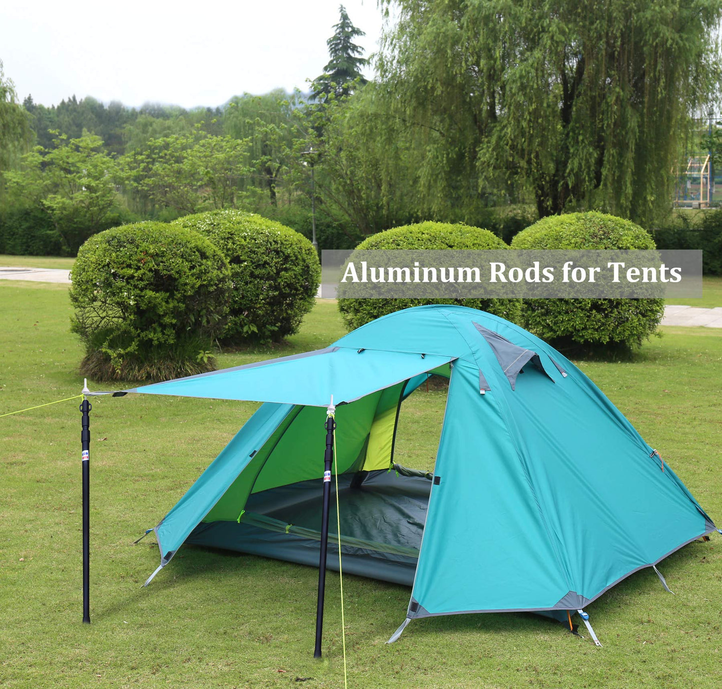 Tent poles, camping poles for tarps, awnings, canopies, porches, sun sails. Headroom, aluminum, adjustable telescopic, 90-230 cm (Silver).