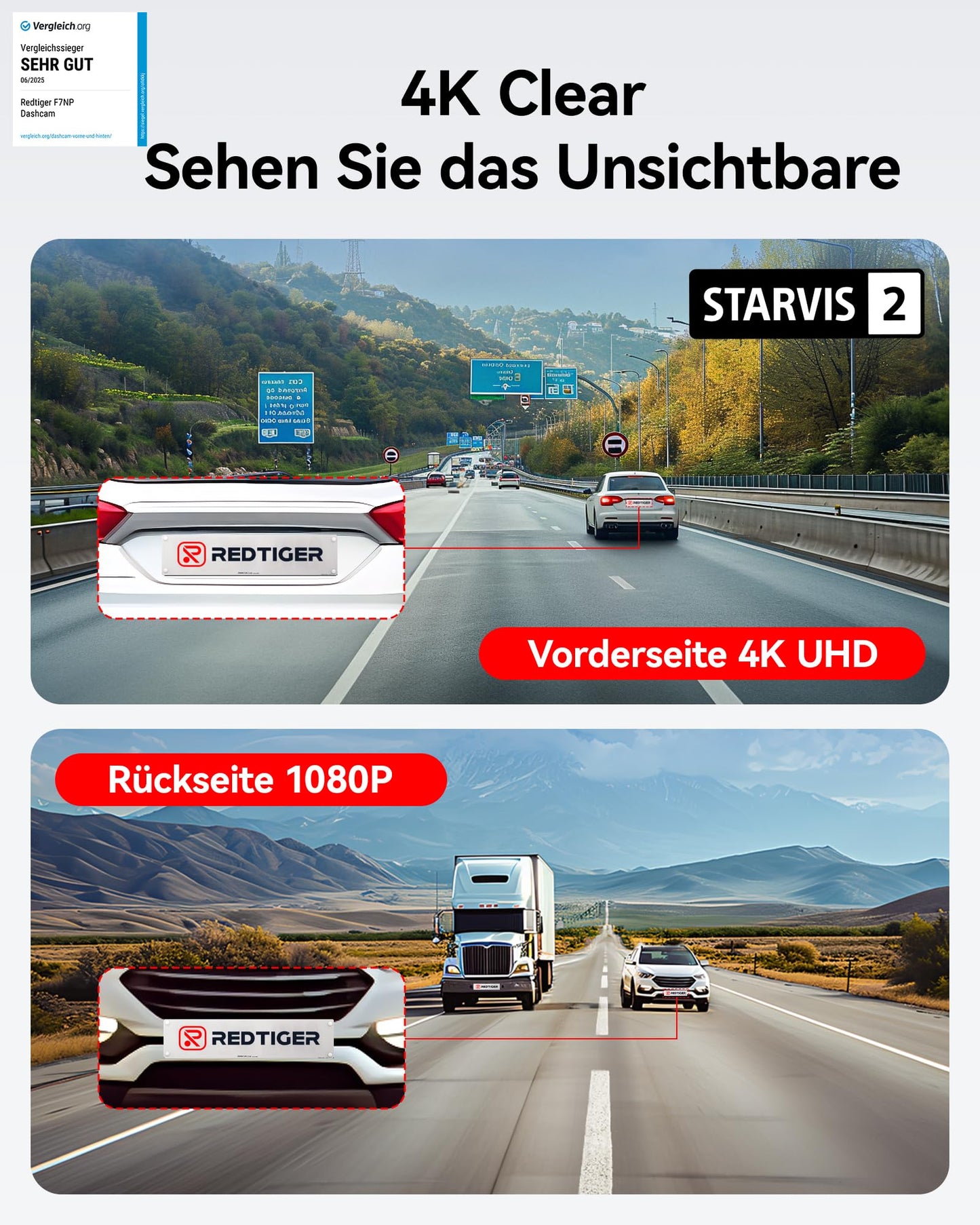 REDTIGER Dashcam for Car Front and Rear 4K/2.5K with STARVIS 2, Car Dash Cam Camera 3.18" IPS Screen, Free 128GB Card, 5.8GHz WiFi, GPS, 170° Wide Angle WDR, Supports up to 256GB Max (F7NP)