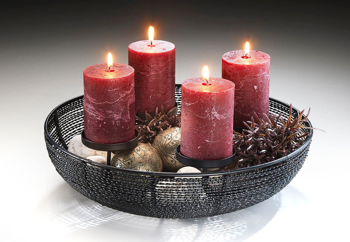 Kobolo decorative bowl candle holder Advent wreath wire - made of metal - black - for 4 candles - 38 cm