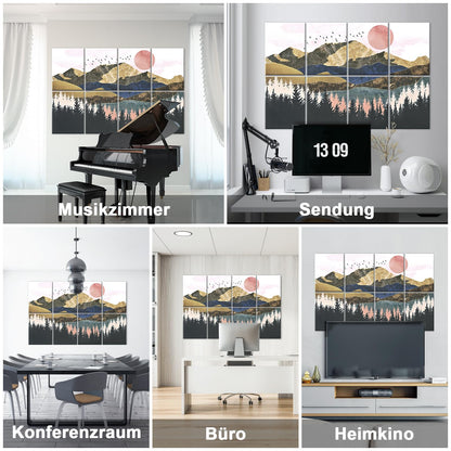 Yrendenge 8 pieces of acoustic panels, self-adhesive soundproof acoustic panels, high-density acoustic panel soundproofing wall panels, 30x40x0.9cm sound absorber wall office wall decoration (mountains trees)