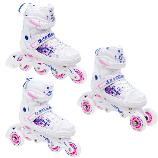 RAVEN 3in1 Inline Skates Triskates Roller Skates for Kids Girls adjustable (Meia, 28-32 (18.5cm-21cm))