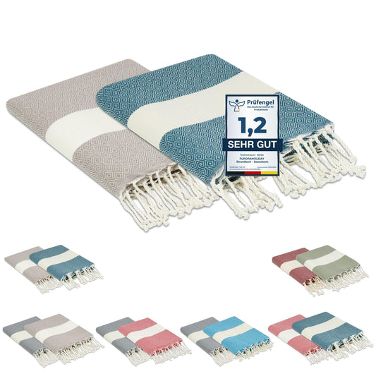Furora Holiday beach towel large 100x200 cm: Cotton (2er set), light thin compact | Fouta beach towel XXL, hammam towel sauna towel | Women & men bath towel beach blanket - Vacation must-haves