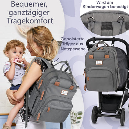 RUVALINO Baby Diaper Backpack, Multifunctional Diaper Bag Travel Backpack Large Capacity Baby Bag with Changing Pad, Waterproof Fabrics, Fits for Stroller (Dark Gray)
