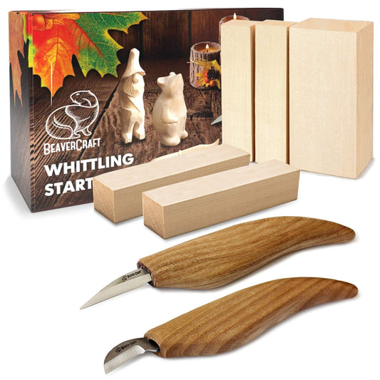BeaverCraft wood carving set for kids & adults - Wood carving tools set S16 with carving knives basswood carving blocks, hobby carving knife kit - Carving knife set for beginners.