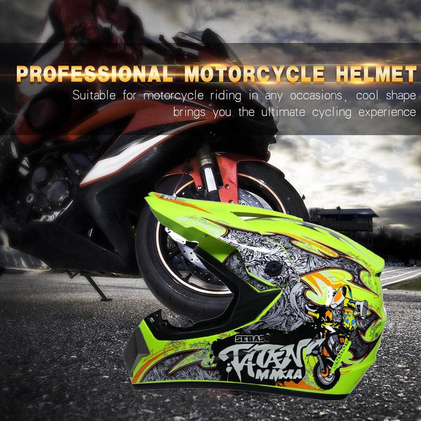 UIGJIOG downhill motorcycle helmet kids, helmet set men ATV motorcycle helmet D.O.T certified helmet with goggles gloves, full face helmet MTB includes 4 sizes of helmet liner.