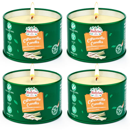Citronella candles outdoor large, 4x125g citronella candle outside-120hrs burning time lemon candles garden, natural soy wax lemon scented candles set for camping patio picnics summer gift