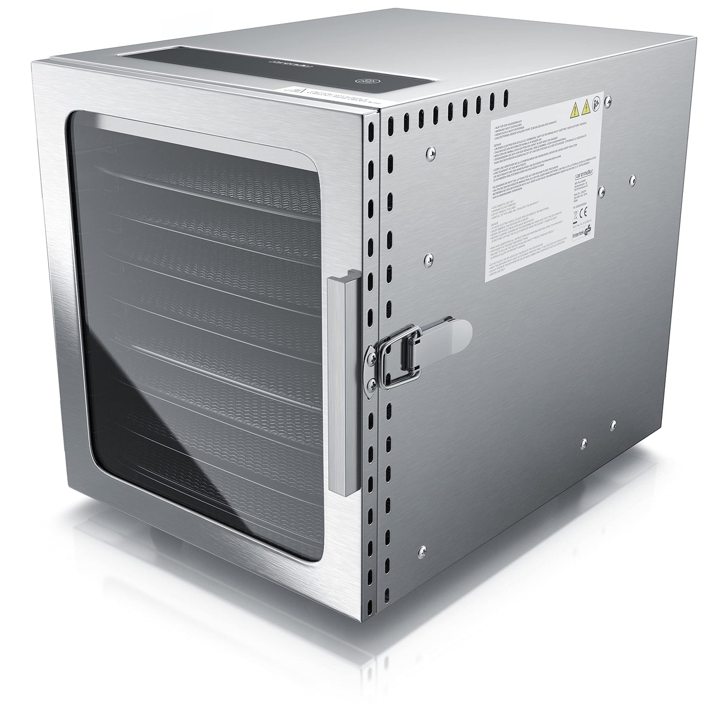 Arendo - Stainless steel food dehydrator 8 shelves - 500 watts with temperature control - Dehydrator for food, meat, fruits, vegetables, mushrooms - Timer up to 24 h - 8 trays - GS certified - Dehydrator