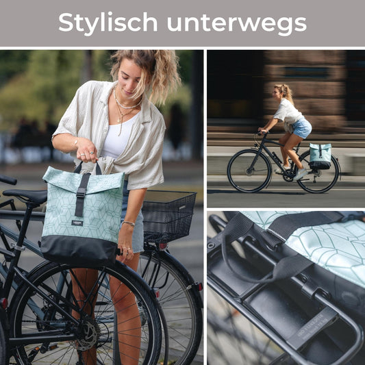 LARKSON Bike Bags for Rack Women & Men Mint - Tammo Bike - 2 in 1 Bicycle Bag Backpack & Rear Rack Bag - Water Resistant