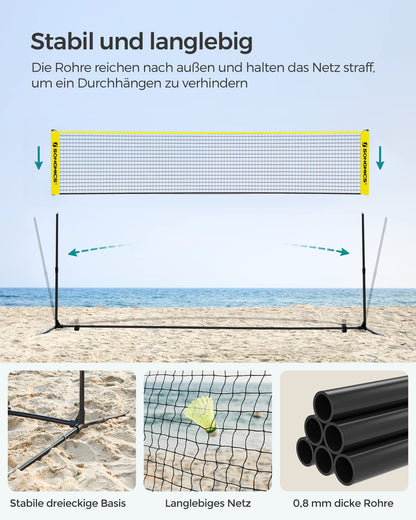 SONGMICS 3m Badminton Net, Volleyball Net, adjustable poles, portable set for tennis, beach volleyball, for garden, park, outdoor, Yellow SYQ300Y