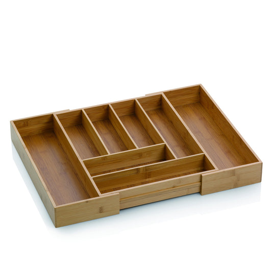 Kela bamboo cutlery tray for drawers 35-58 x 43 x 6.5 cm, extendable, drawer insert with 6 or 8 compartments, KALMA, drawer organizer kitchen